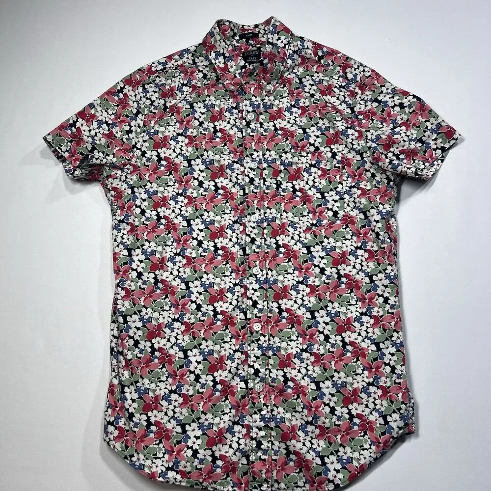J.CREW Men's Slim Flex Washed Short Sleeve Allover Floral Print Shirt Size S